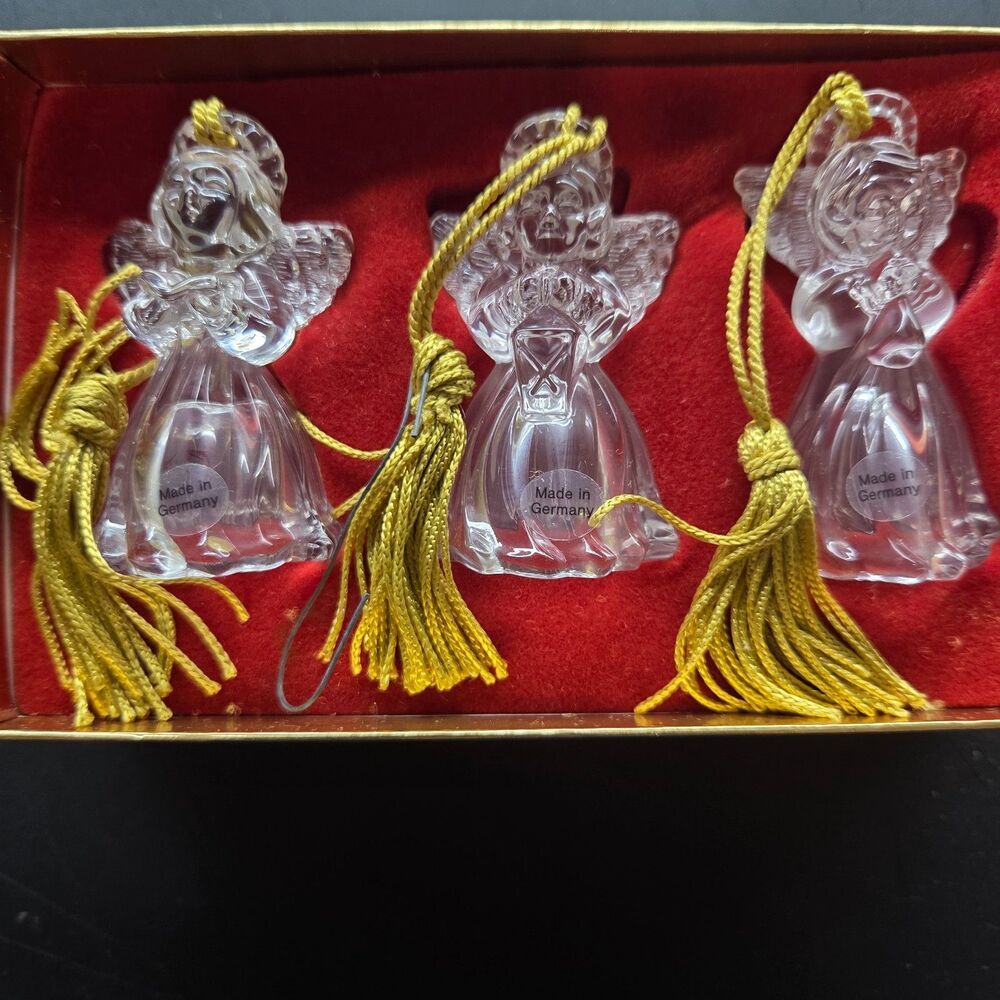 Vintage Gorham Crystal Angel Christmas Ornaments Set of 3 Germany Boxed